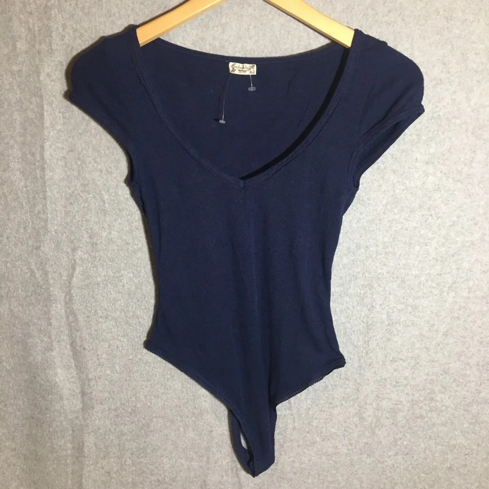 Womens NWOT Free People Intimately Bodysuit Lace Trim Feminine Thong Navy Blue